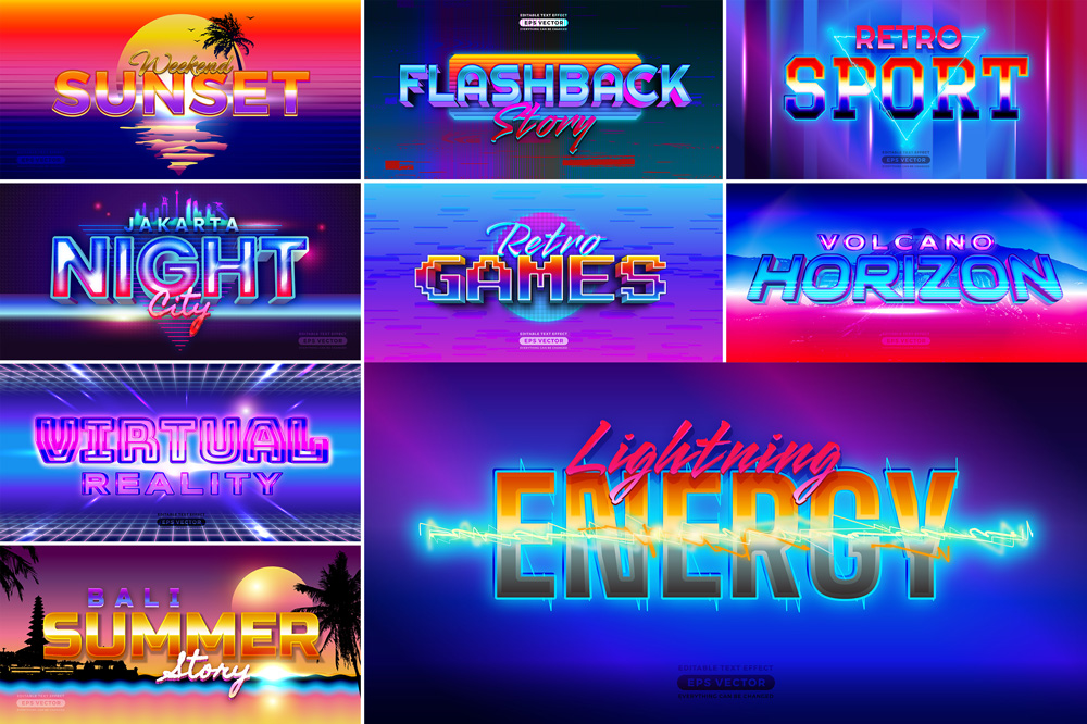 Retro Text Effect Editable Vector Collection, Add-ons | GraphicRiver