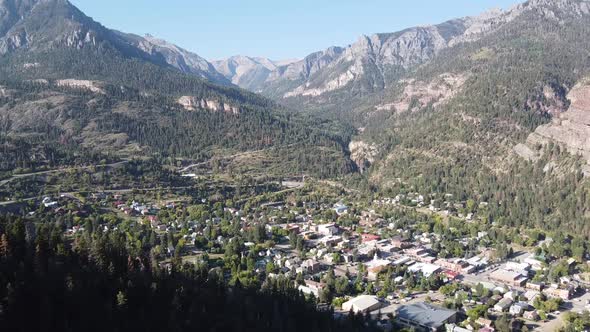 Aerial Over Mountain Town of Ouray in Colorado alt