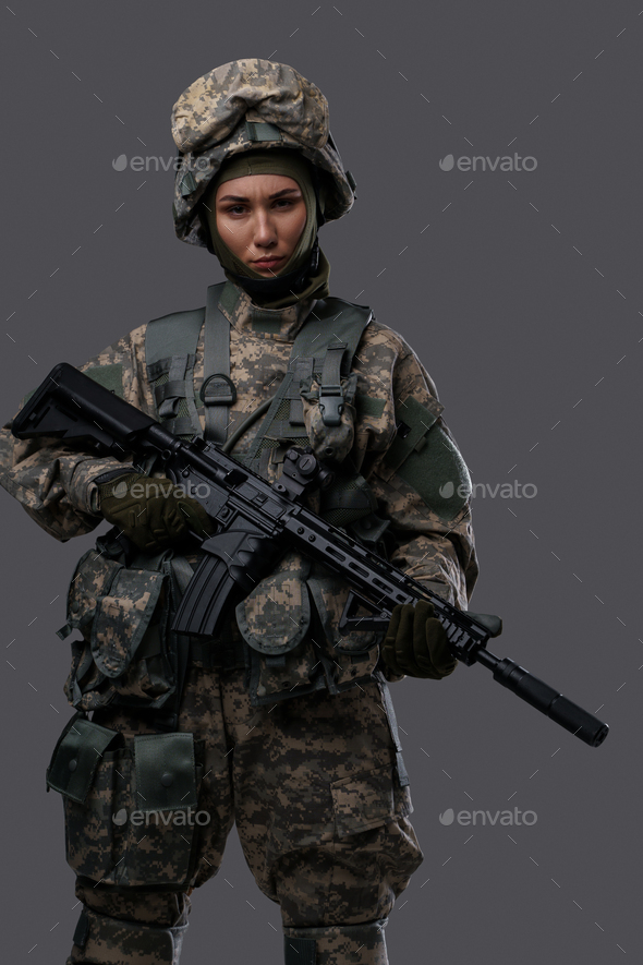 Sniper in Camouflaged Suit with Rifle Stock Image - Image of