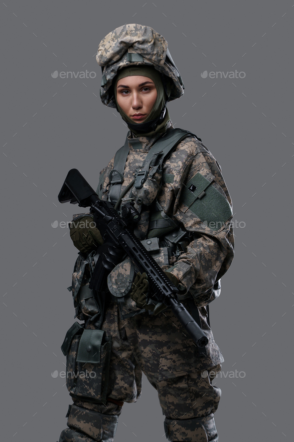 Black Female Soldier On Studio Background