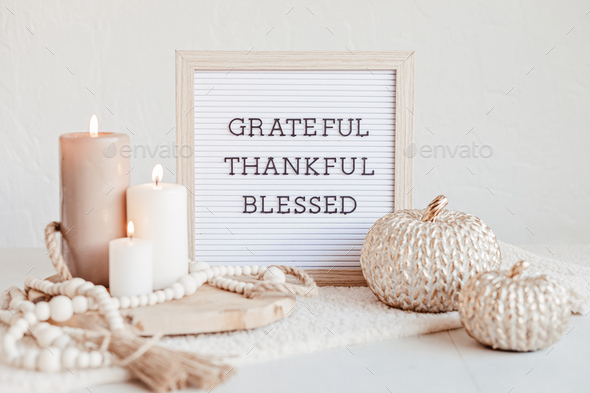 Felt letter board grateful, thankful, blessed. Thanksgiving table decoration