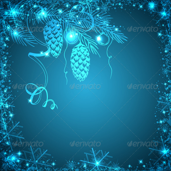 Blue Background with Pine Branch - Christmas Seasons/Holidays