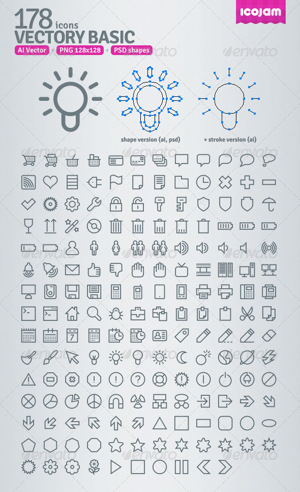 178 AI and PSD Basic Outline Icons - Web Icons