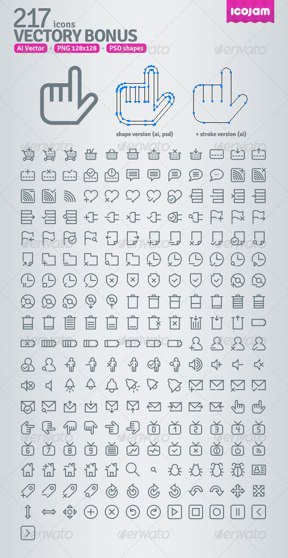 217 AI and PSD Bonus Outline Icons - Web Icons