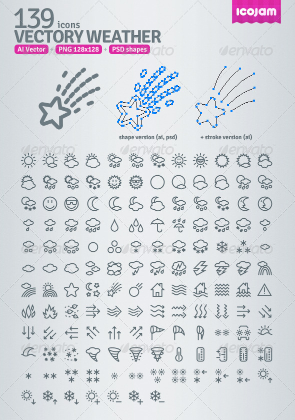 139 AI and PSD Weather Outline Icons - Web Icons