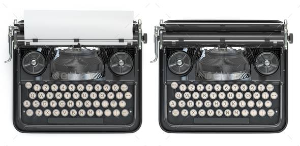 Vintage typewriter with blank sheet isolated on white. - Stock Photo - Images