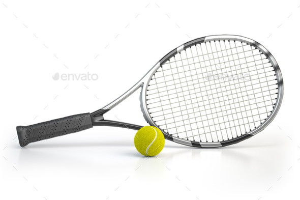 Tennis racket and tennis ball isolated on white background. - Stock Photo - Images