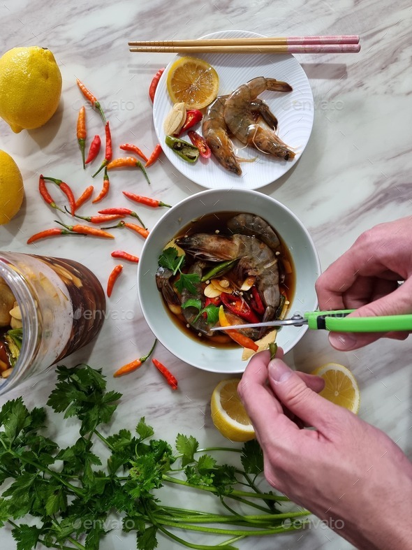 Korean soy sauce marinated raw prawns Stock Photo by weewendy PhotoDune
