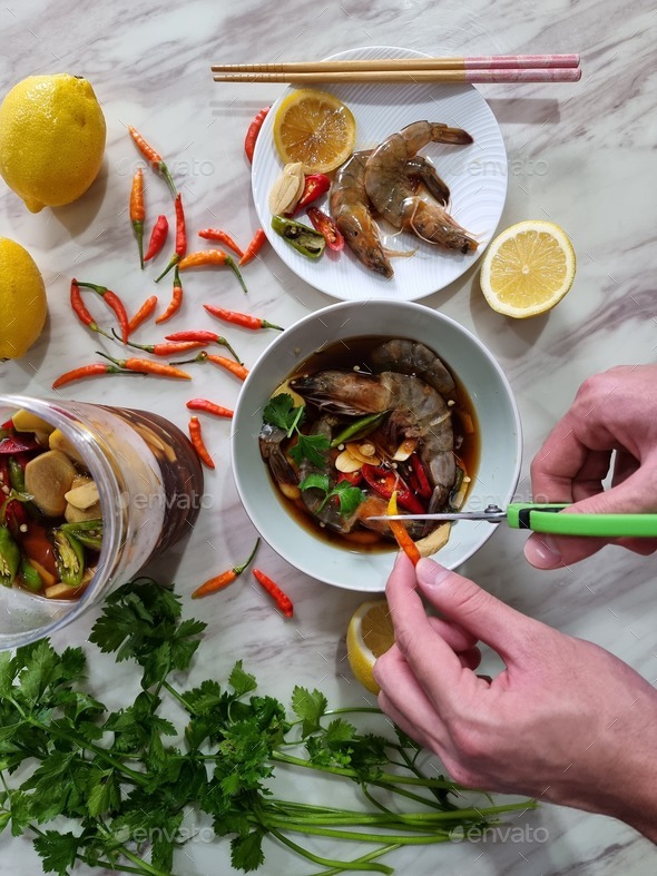 Korean soy sauce marinated raw shrimps Stock Photo by weewendy PhotoDune