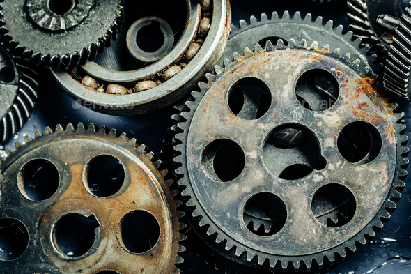 Gears from an old industrial machine - Stock Photo - Images