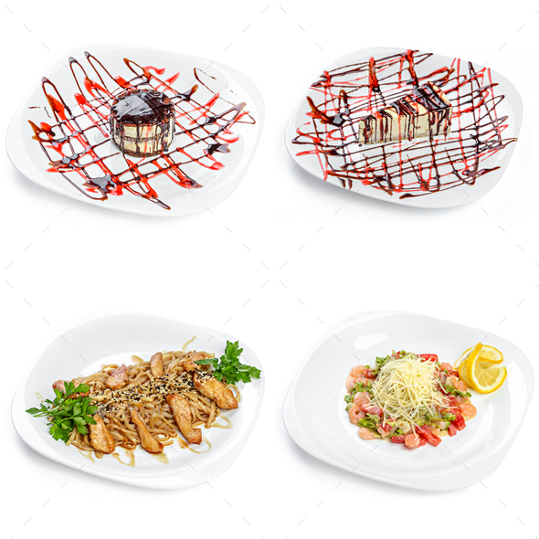 collage set desserts and snacks on a white background - Stock Photo - Images