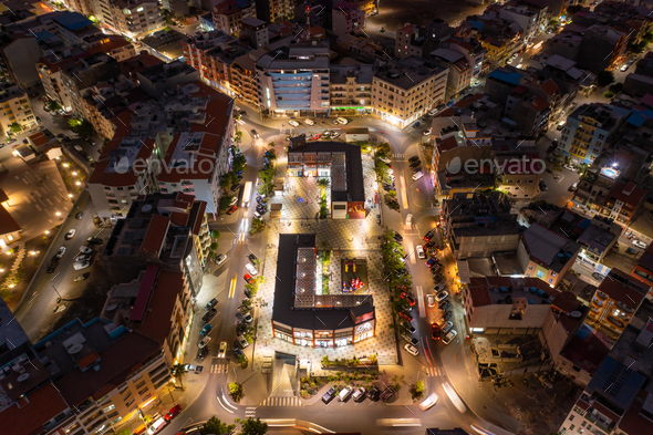 Night aerial view of Praça Center in Praia city in Santiago in Cape Verde Islands (Cabo Verde) - Stock Photo - Images