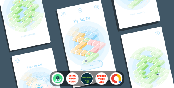 Zig Zag Zig : Android Studio game with ADMOB Ads Implemented and Reward Video Ads and many features