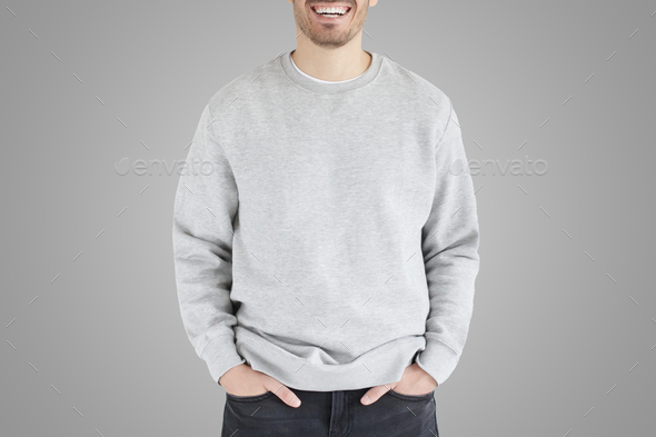No face photo template of young man in gray sweatshirt isolated on background