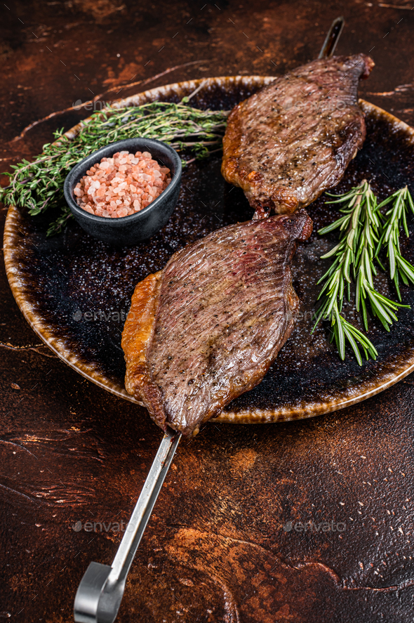 Brazilian Bbq Grilled Dry Aged Picanha Beef Steak With Herbs Dark Background Top View Stock 9848