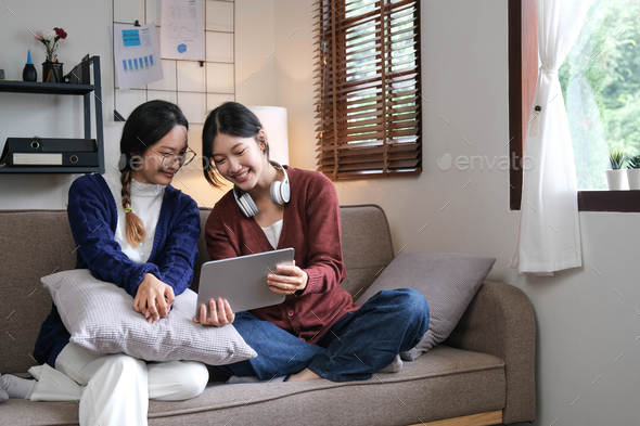 Asian Beautiful Lesbian Women Couple Hugging Girlfriend In Living Room Attractive Two Female 1956