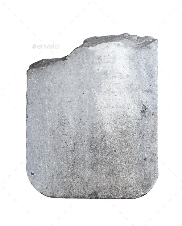 empty antique large square plaque of stone with round edges and carved texture isolated on white
