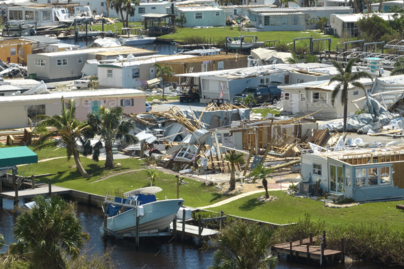 Hurricane Ian destroyed homes in Florida residential area. Natural ...