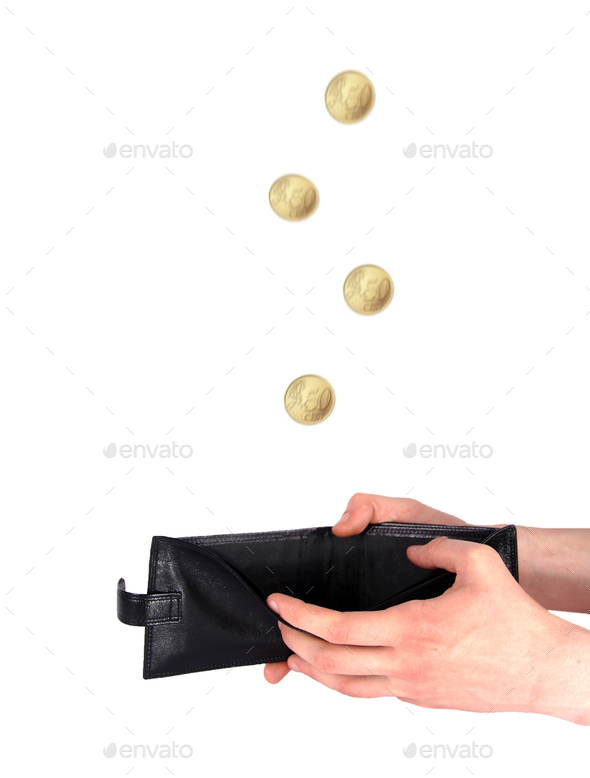 Coins falling into the purse - Stock Photo - Images