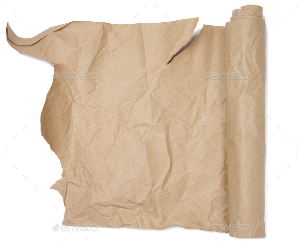 Roll of brown crumpled paper with torn edges isolated on white background  Stock Photo by ndanko