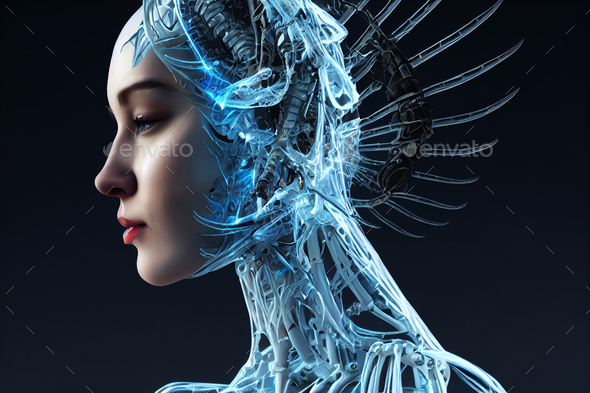 beautiful woman human robot artificial intelligence - Stock Photo - Images