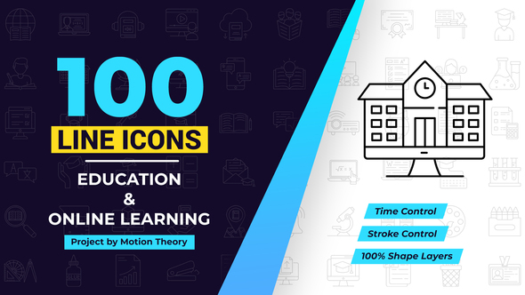 100 Online Learning Line Icons