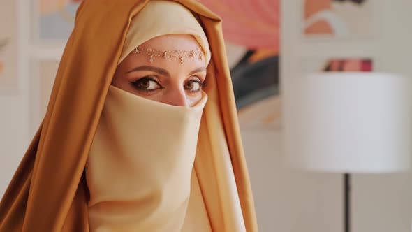 Close Up Portrait Of Beauty Young Muslim Woman In Hijab