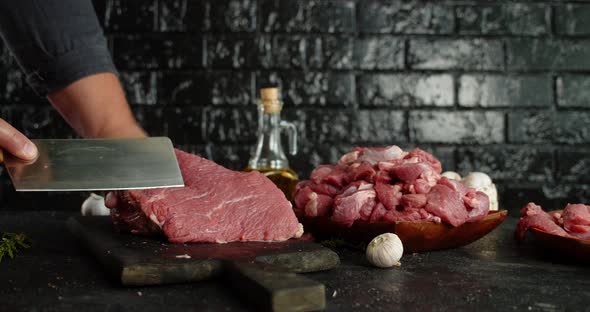 Beef on a Cutting Board on the Table.  alt