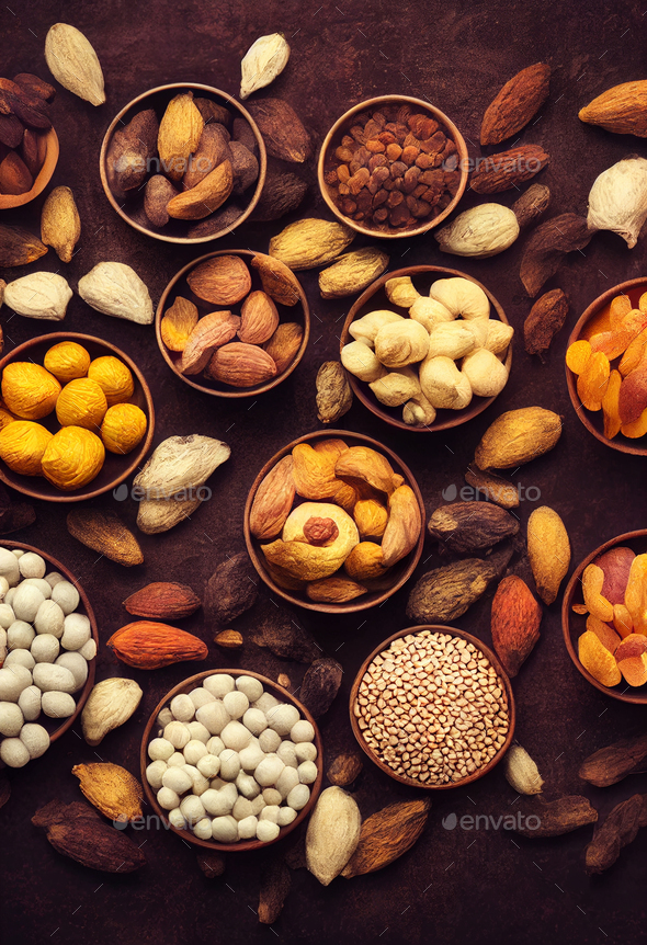 Healthy trail mix snack made of nuts (walnut, almond, peanut) and dried