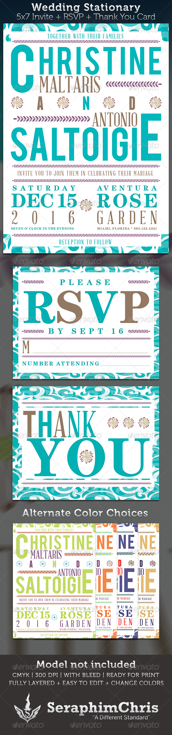 Wedding Invite Stationary Template - Cards & Invites Print Templates