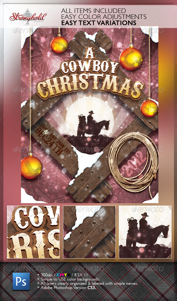 Vintage Cowboy Christmas Flyer Template - Holidays Events