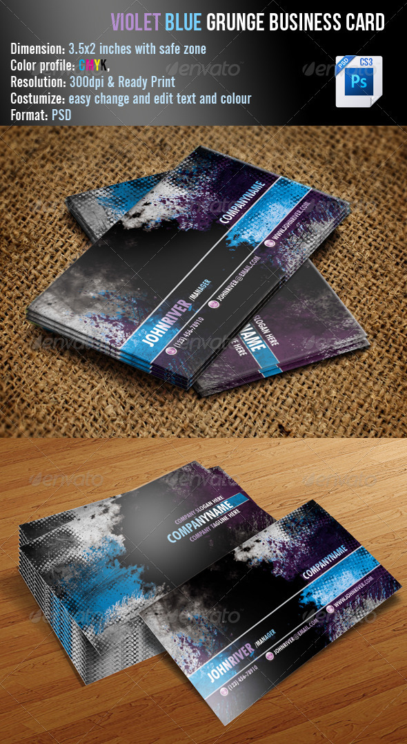 Violet Blue Grunge Business Card - Grunge Business Cards