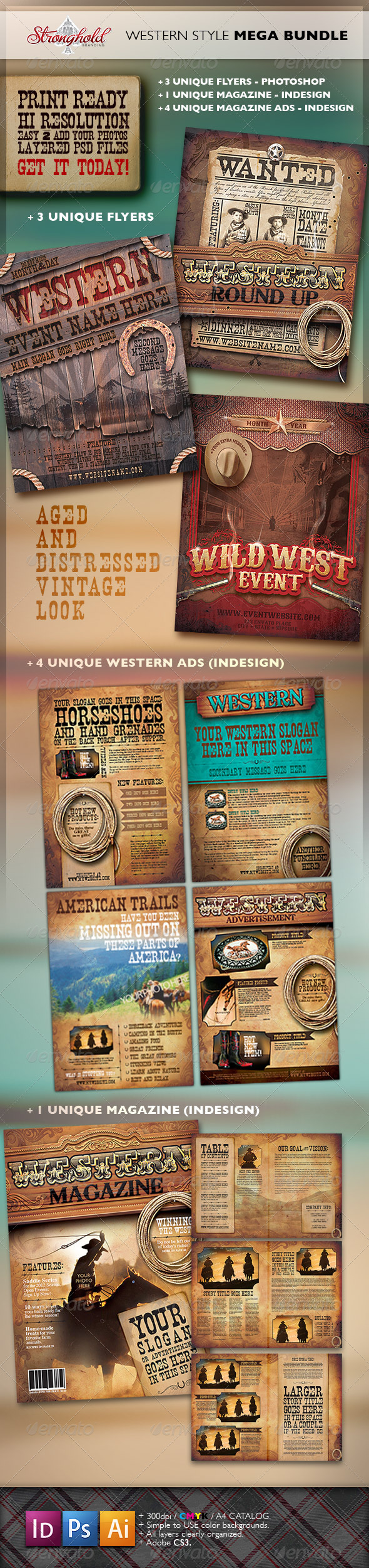 Vintage Western Branding Bundle - Flyers Print Templates