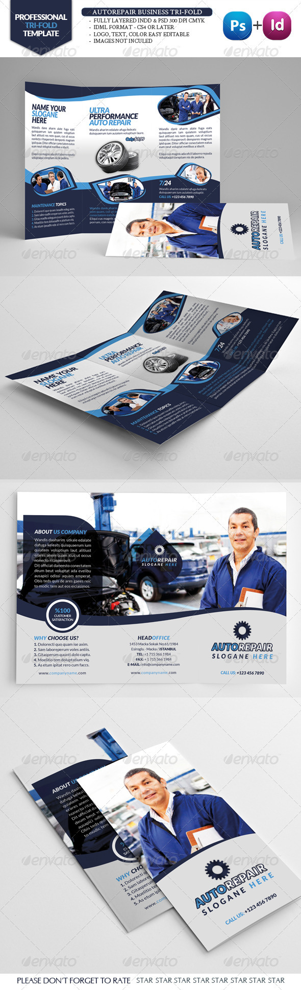 Automobile Repair Tri-Fold - Brochures Print Templates
