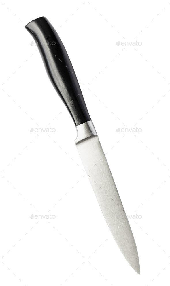 pairing knife with black handle isolated on white - Stock Photo - Images