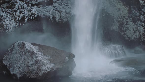 View of Magnificent Famous Waterfall Kvernufoss in Iceland alt
