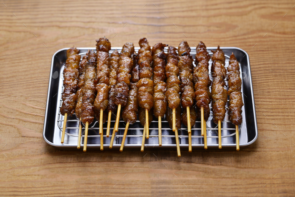 grilled chicken skin skewers ( Tori Kawa Yakitori ), Japanese food ...