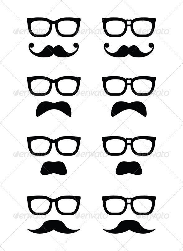 Geek Glasses and Moustache or Mustache Vector Icon - People Characters