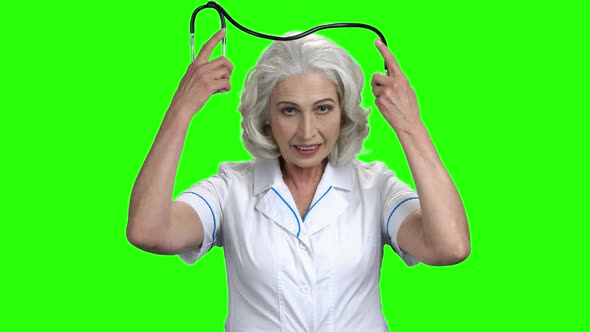 Successful Woman Doctor Takes Stethoscope alt