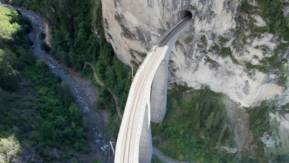 Aerial View of the Landwasser Viaduct in the Swiss Alps at Summer alt