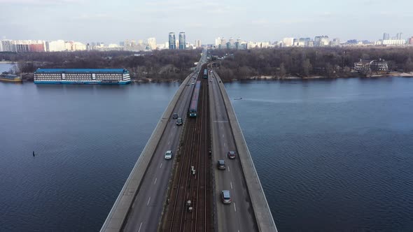 Aerial View of the Metro Bridge in Kiev, Ukraine