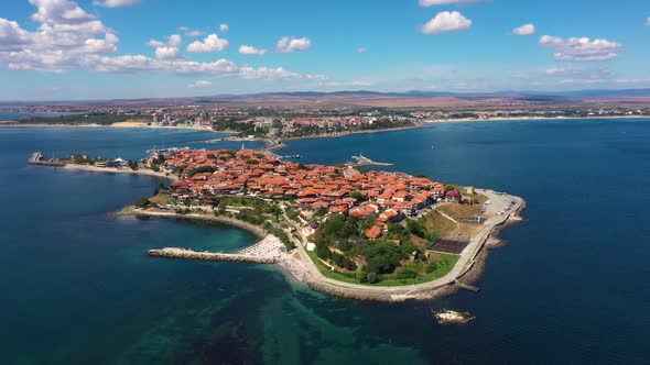 Aerial view to Nessebar city. Sea town of Bulgarian Black Sea coast alt