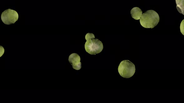 Animation of falling cabbage swings on a black background