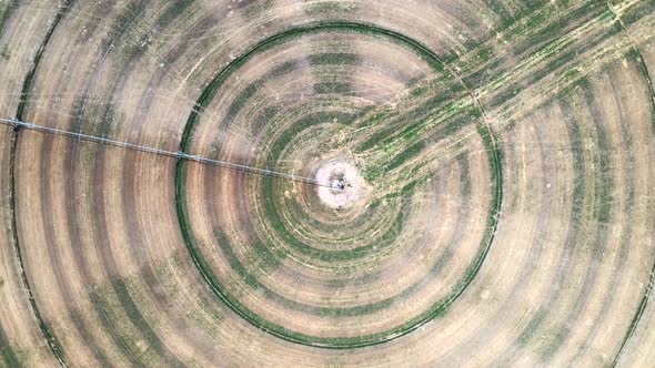 Circle Plot Irrigation In Green River, Utah, USA - aerial orbit alt