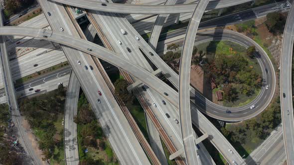 AERIAL: Judge Pregerson Huge Highway Connection Showing Multiple Roads, Bridges, Viaducts with alt