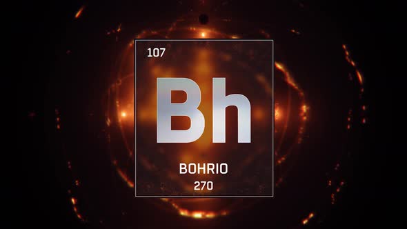 Bohrium as Element 107 of the Periodic Table on Orange Background in Spanish Language