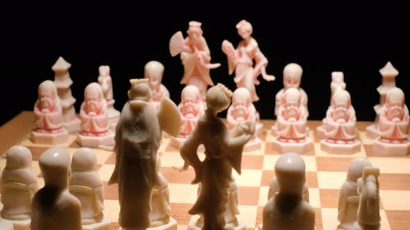 Chinese figure Chessboard Ivory pieces, Slowly tracking in, Selective focus alt