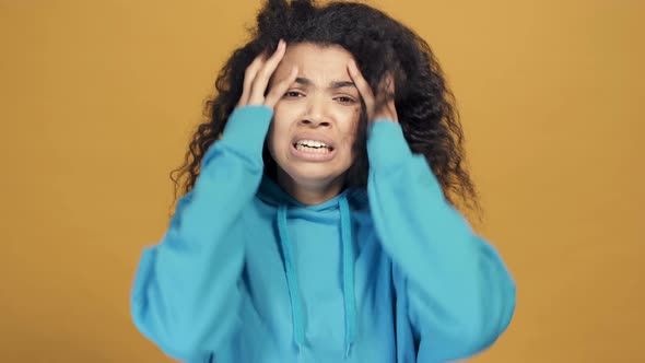 Close up Portrait of Shouting Afro American Woman