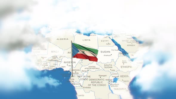 Equatorial Guinea Map And Flag With Clouds