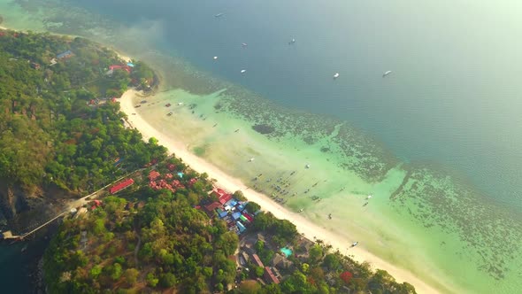 Aerial view of Phi Phi, Maya beach at sunset with Andaman sea in Phuket. Thailand alt